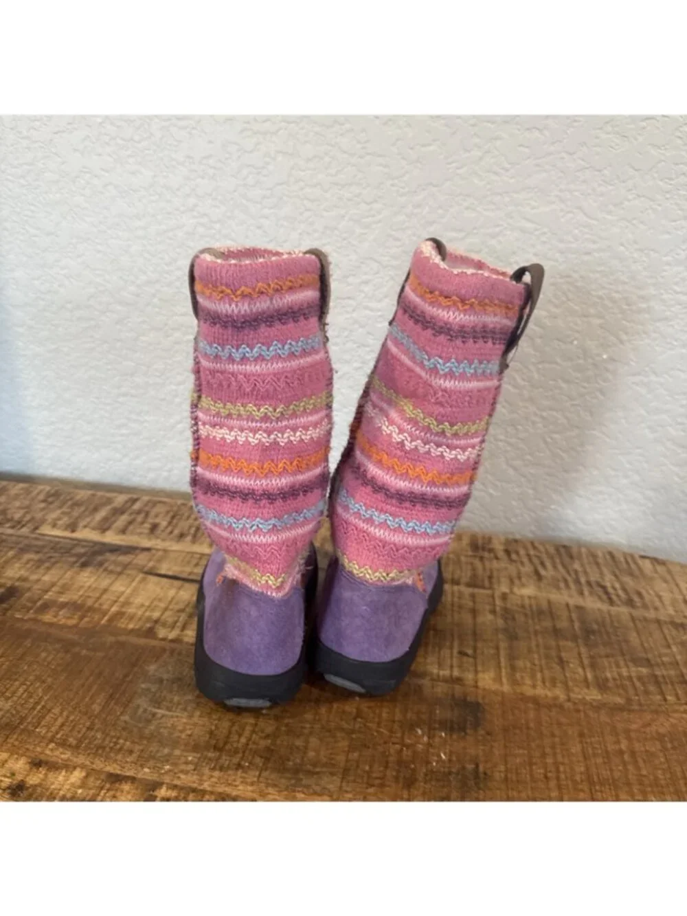 Keen Kids Suede Multi Color Cable Knit Winter Boots Size 10 US Pink Purple Girls